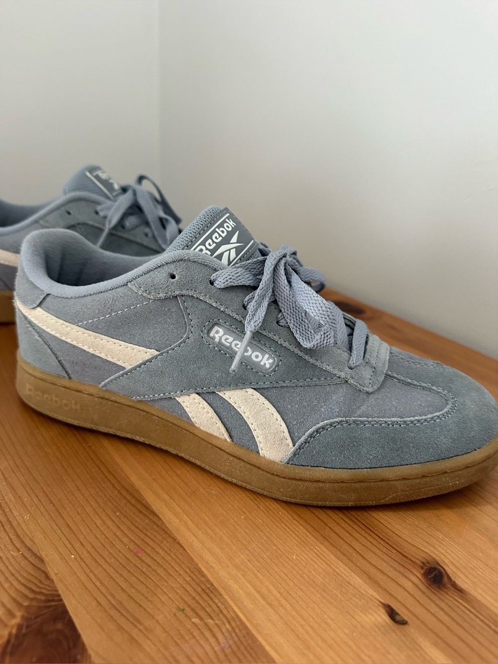 Reebok Women’s Suede Sneakers in Dusty Blue and Gum Sole